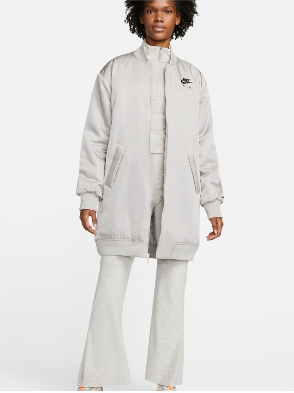 Nike Women's Light Gray Long Bomber Jacket